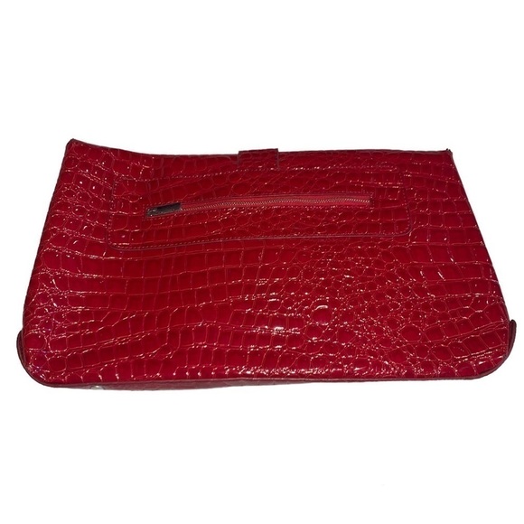 WHITE HOUSE BLACK MARKET Red Croc Embossed Large Clutch - Picture 3 of 8